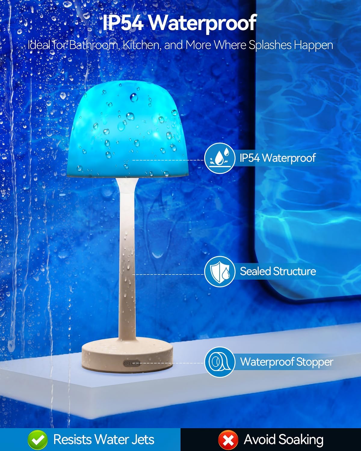 Rechargeable Shower Lamp Waterproof for Inside Shower-Bathroom Lamp Color Changing Ocean Wave Projector Light Water Proof,Shower Lighting Led Water Ripple Lights Ocean Lamps Bath Tub Relaxing